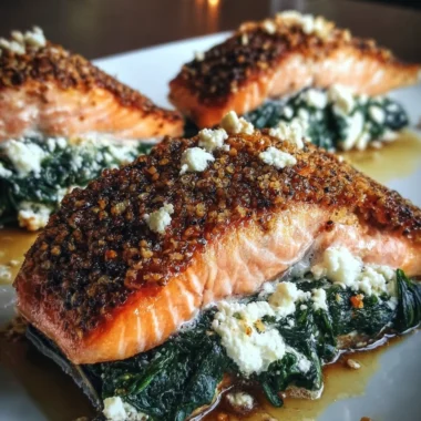 Crispy Stuffed Salmon with Spinach and Whipped Feta Recipe