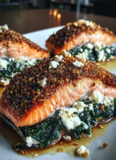 Crispy Stuffed Salmon with Spinach and Whipped Feta Recipe