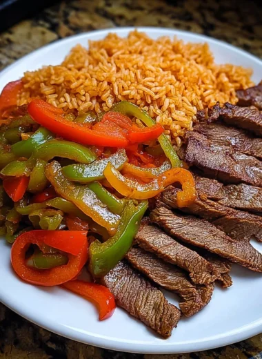 Deliciously Easy Steak Fajita Plate With Seasoned Rice Recipe