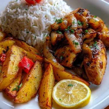 Ultimate Lemon-Garlic Chicken Recipe with Rice & Crispy Potato Wedges