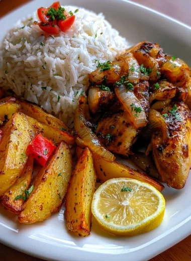 Ultimate Lemon-Garlic Chicken Recipe with Rice & Crispy Potato Wedges