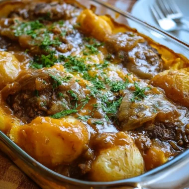 Easy Amish Hamburger Steak Bake Recipe with Potatoes and Gravy