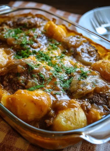 Easy Amish Hamburger Steak Bake Recipe with Potatoes and Gravy