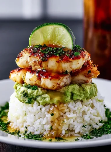 Honey Lime Chicken Avocado Rice Stack Recipe