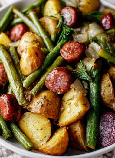One Pan Sausage, Green Beans, and Potatoes Recipe
