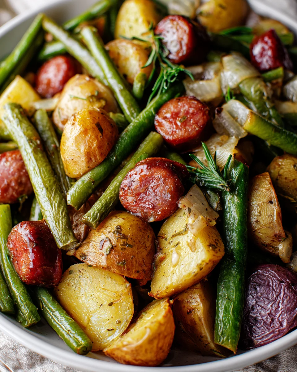 One Pan Sausage, Green Beans, and Potatoes Recipe