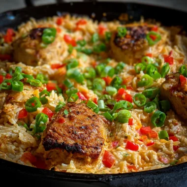 Spicy Creamy Cajun Parmesan Chicken Rice Skillet Recipe
