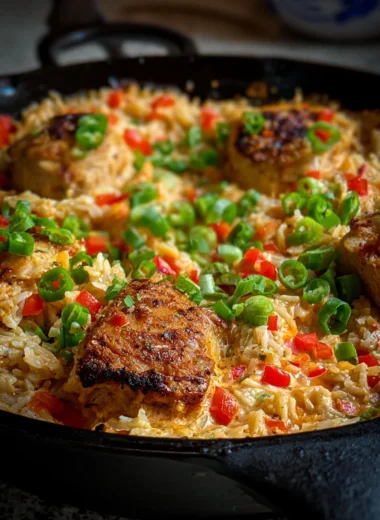Spicy Creamy Cajun Parmesan Chicken Rice Skillet Recipe