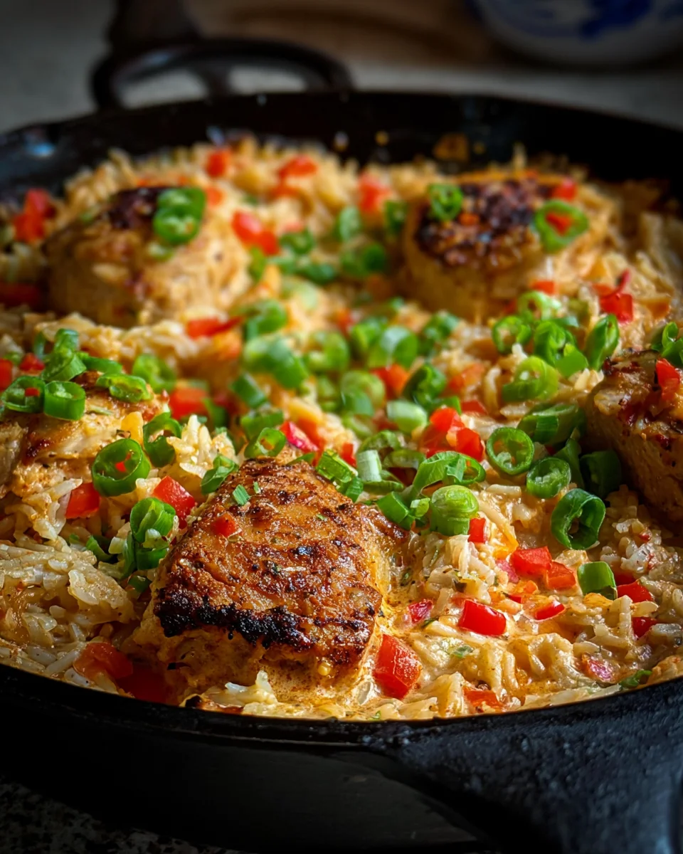 Spicy Creamy Cajun Parmesan Chicken Rice Skillet Recipe