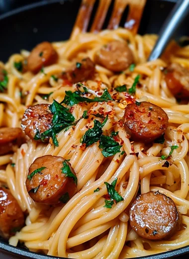 Sticky Honey Garlic Sausage Pasta Skillet Recipe