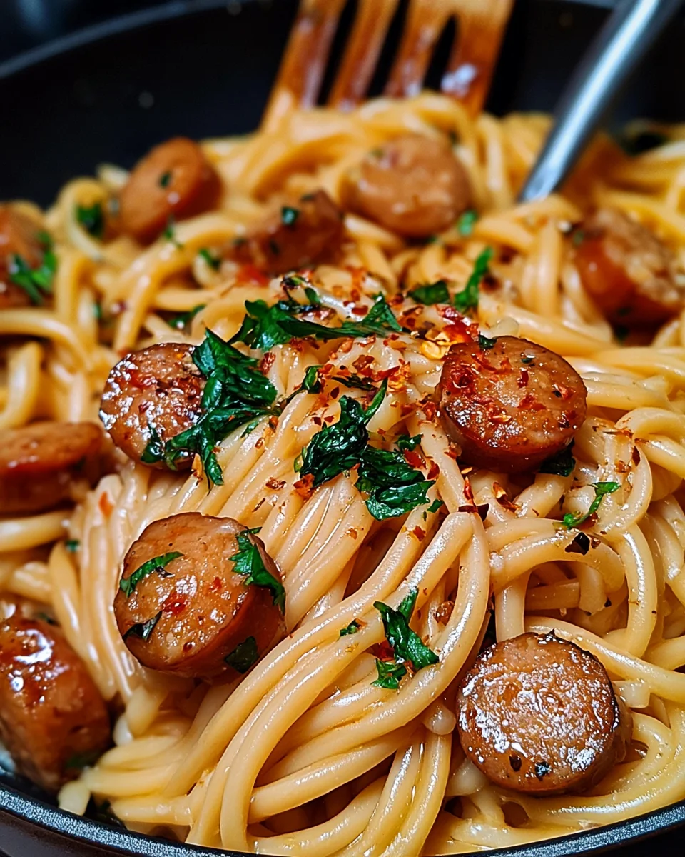 Sticky Honey Garlic Sausage Pasta Skillet Recipe